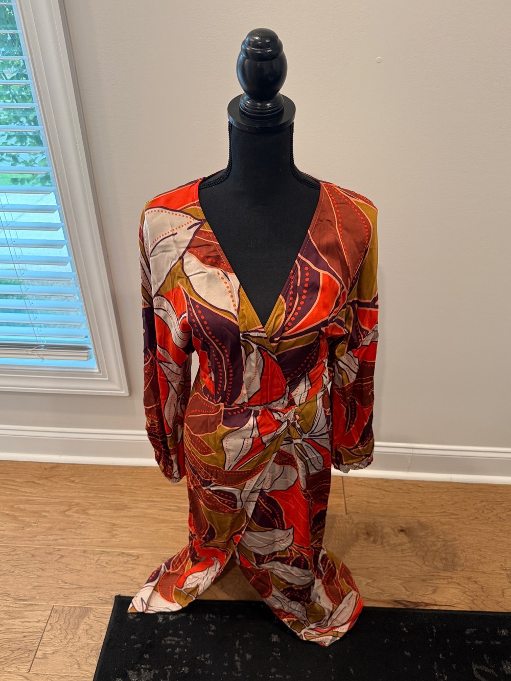 Anthropologie Red Multi-Print Long Sleeve V-Neck Dress